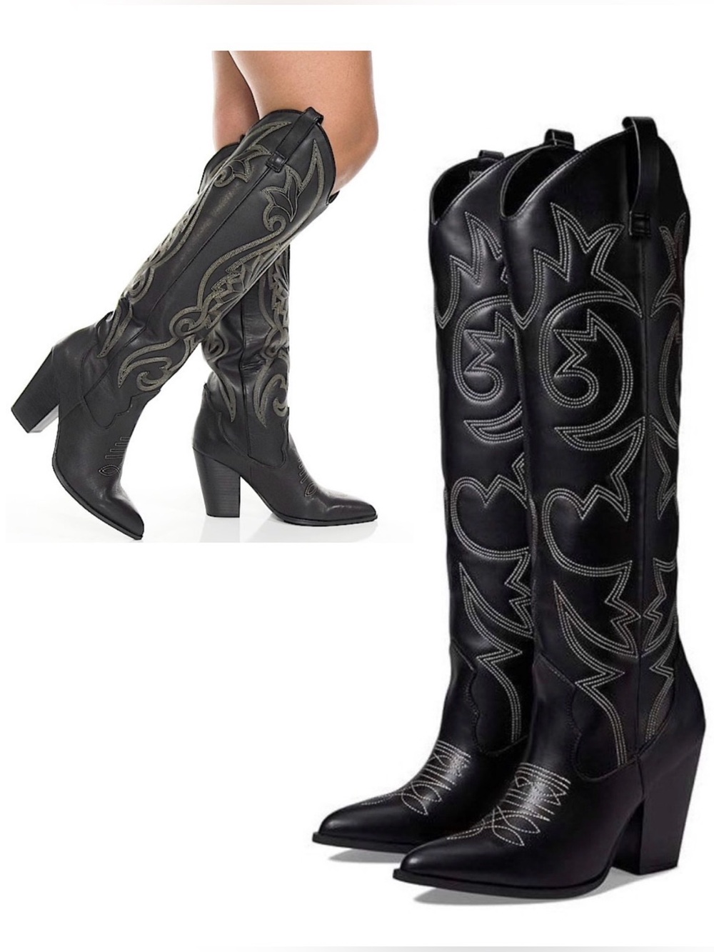 Steve Madden Linconn Boots Black Faux Leather Knee Cowboy boots
